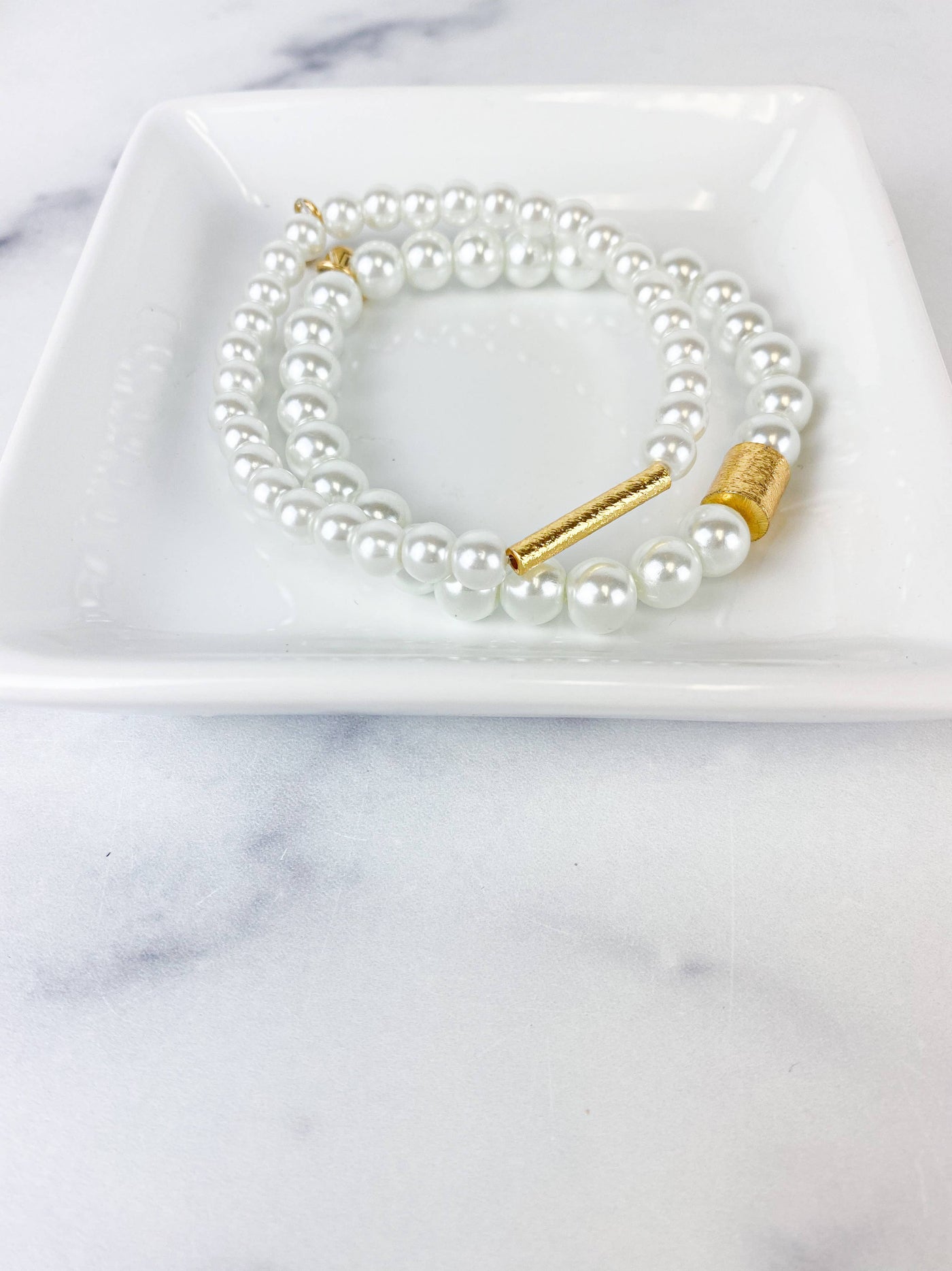 Pearl W/Gold Skinny Bar Bracelet 6mm