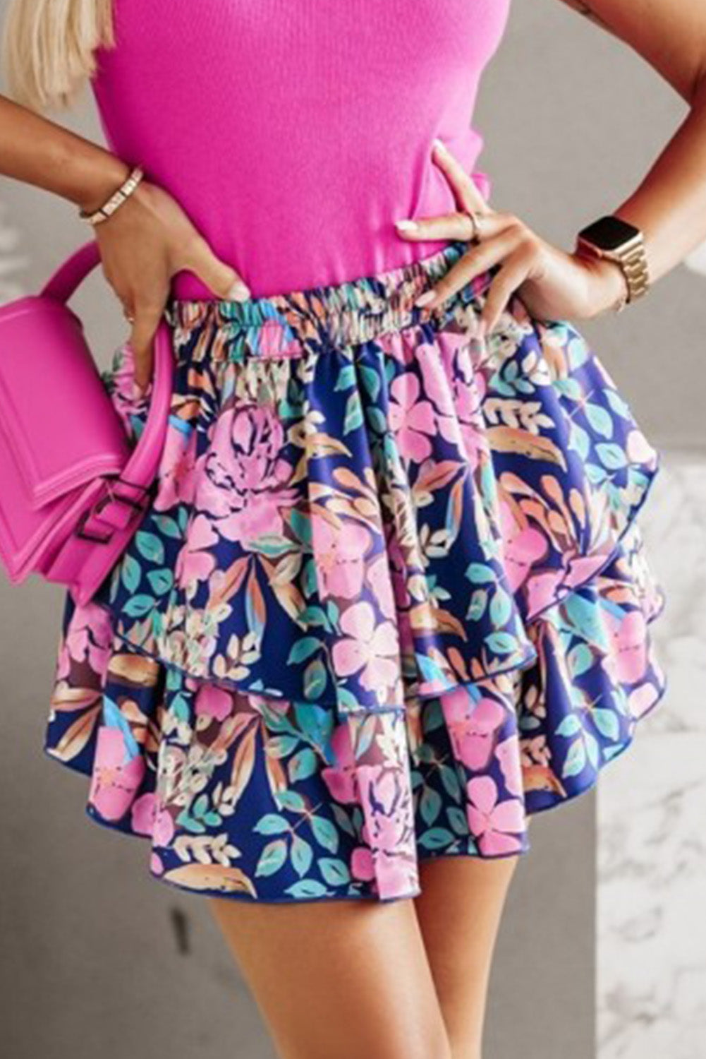 Floral High Waist Tiered Skirt