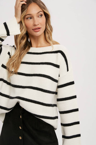 STRIPE RIBBED PULLOVER