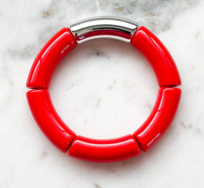 Acrylic Bamboo Bangle Bracelet "Red": 7 inch / Solid