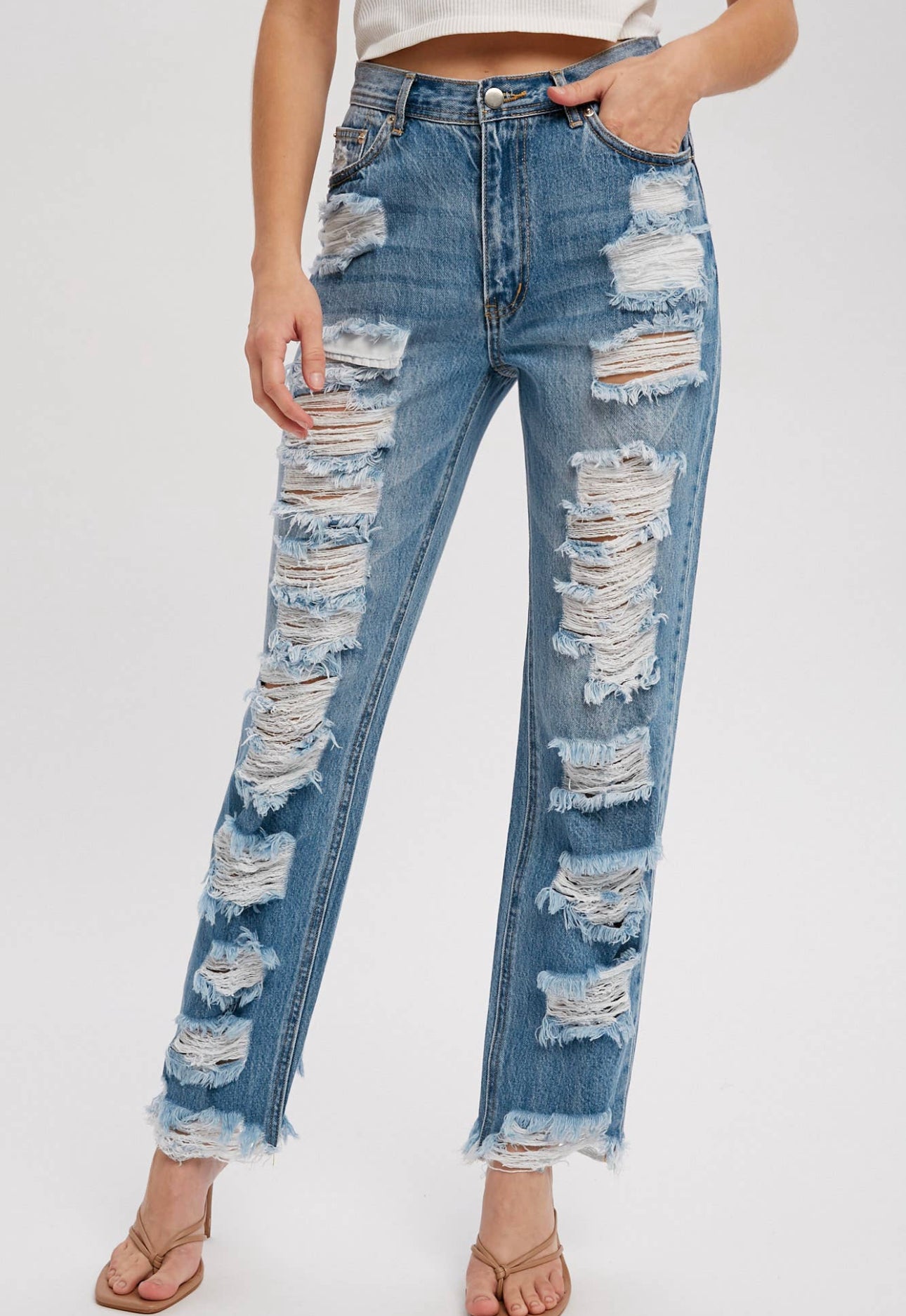 Destroyed Straight Leg Jeans