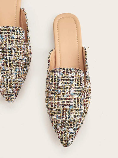 Tweed Flat Mules 9.5