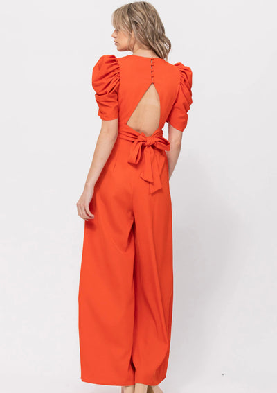 Puff Sleeve V Neck Wide Fit Jumpsuit
