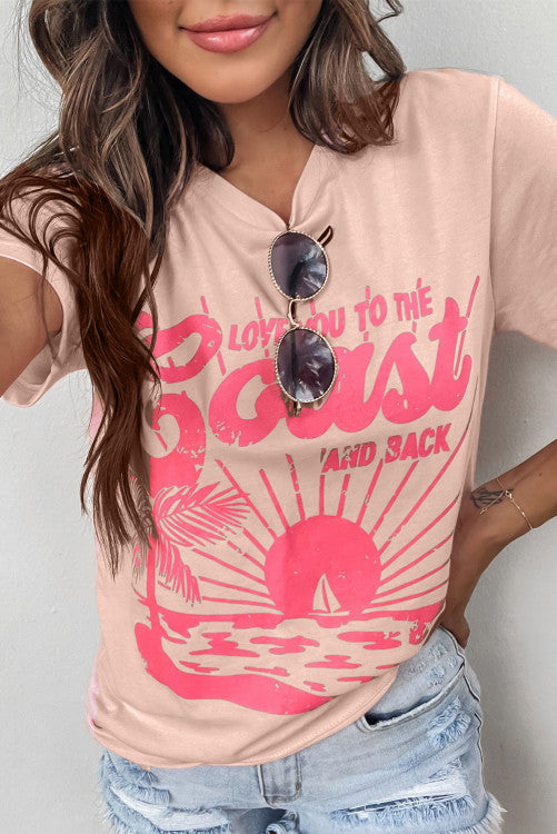 Pink "LOVE YOU TO THE COAST AND BACK Short Sleeve Graphic Tee