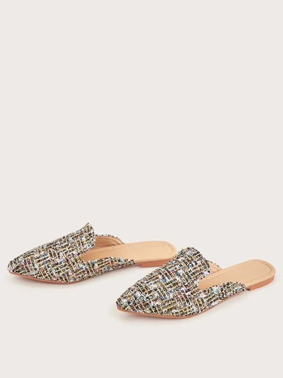 Tweed Flat Mules 9.5