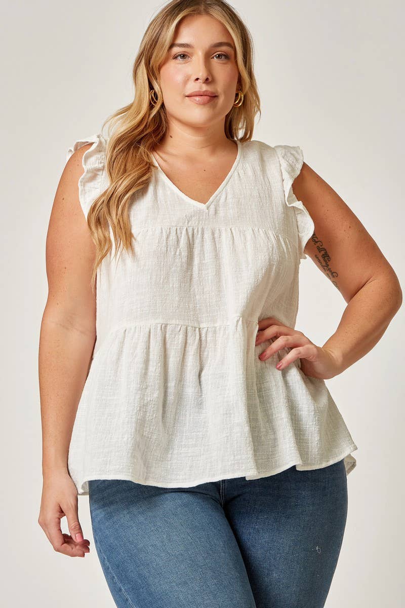 Cotton PLUS V Neck Tiered Top