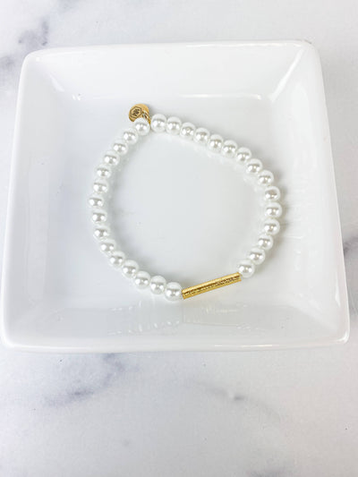 Pearl W/Gold Skinny Bar Bracelet 6mm