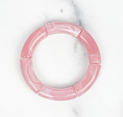 Acrylic Bamboo Bangle Bracelet "Marbled Light Pink'': 7 Inch / Solid