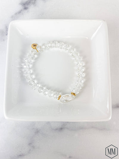Pearl Bracelet Beaded Crystal Clear with Freshwater Pearl: Clear