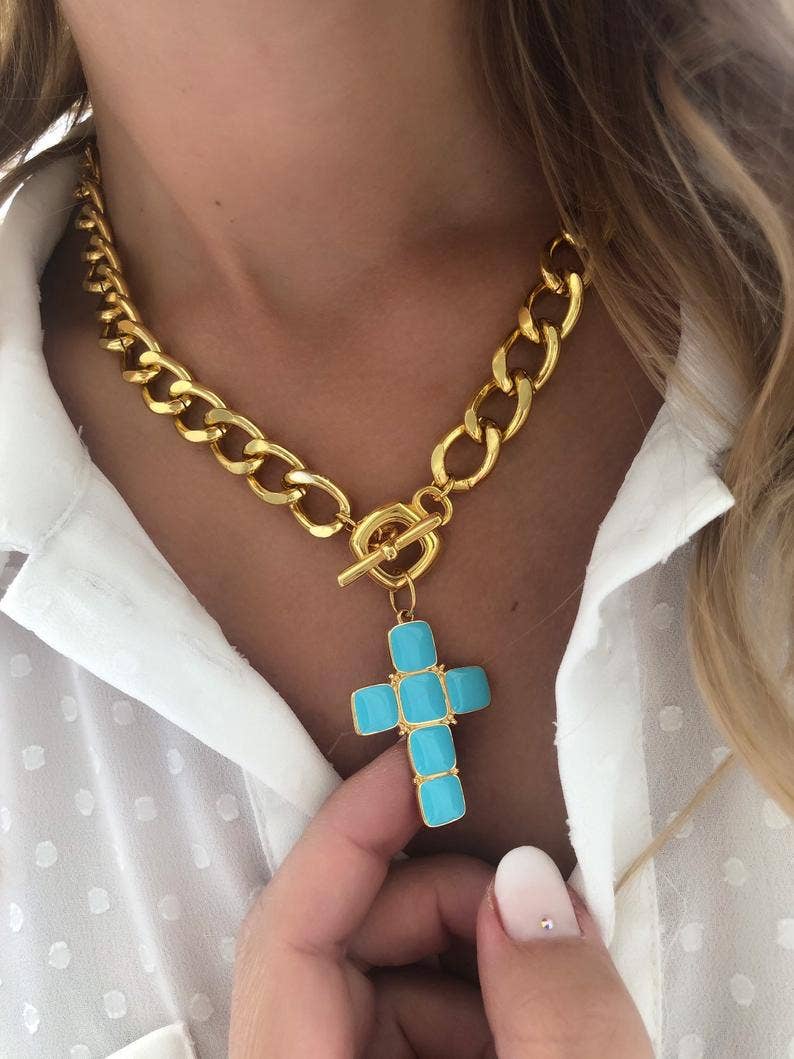 Gold Cross Necklace, Gold Chain, Cross Necklace