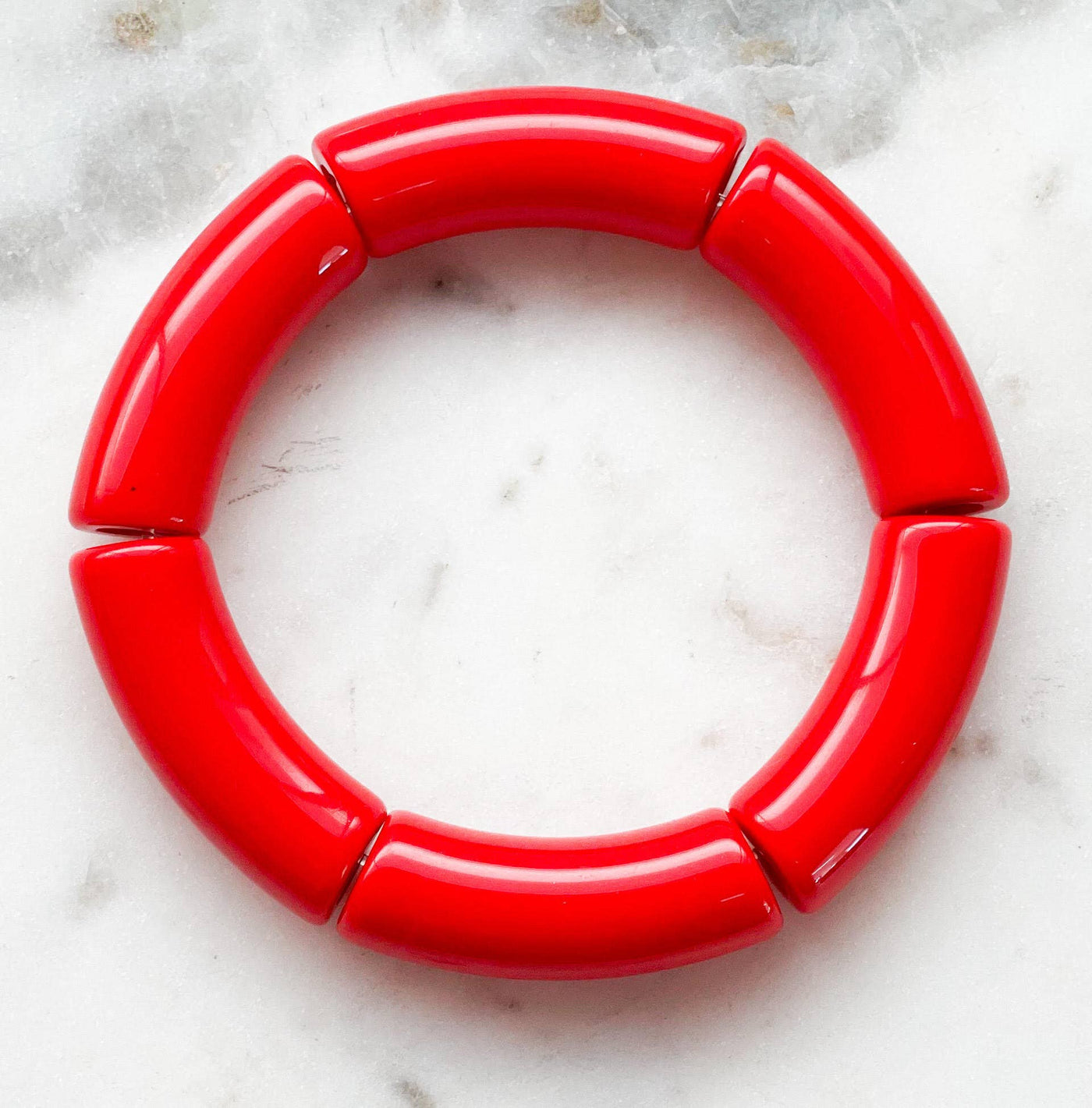 Acrylic Bamboo Bangle Bracelet "Red": 7 inch / Solid