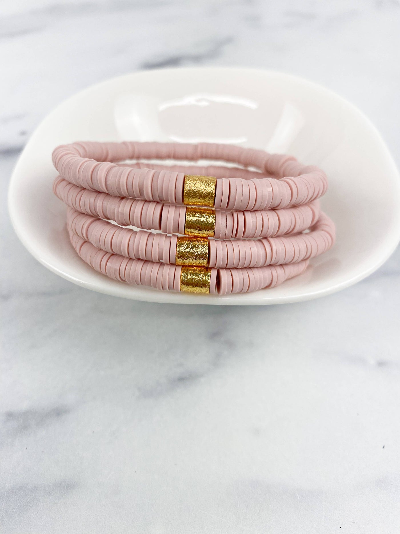 Heishi Small 6mm Color Pop Bracelet "Mauve Pink": Gold Barrel / 7 Inch
