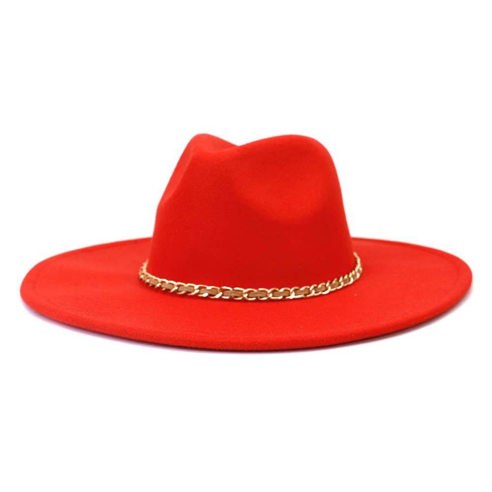 Orange Red Chain Big Brim Peach Heart Top Hat